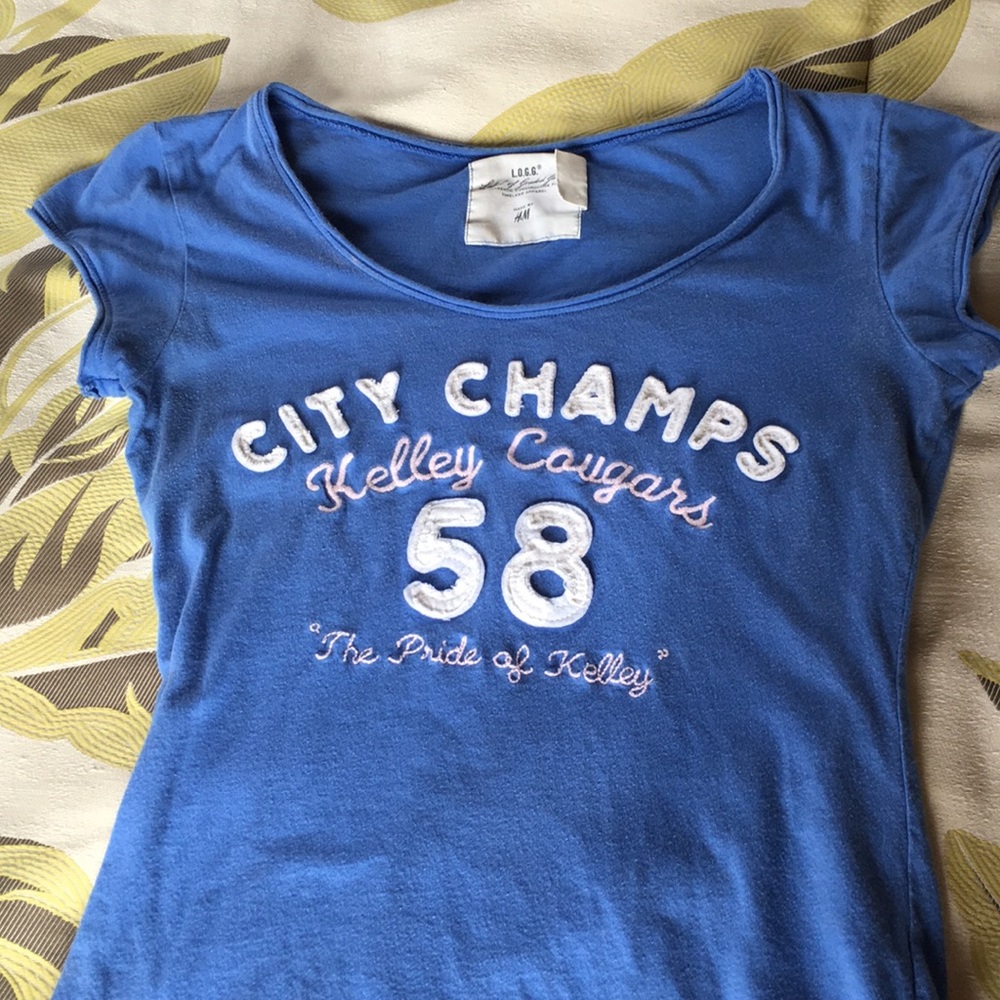 🌸4/$30🌸 H&M Blue Form-Fitting Tee w/Embroidery